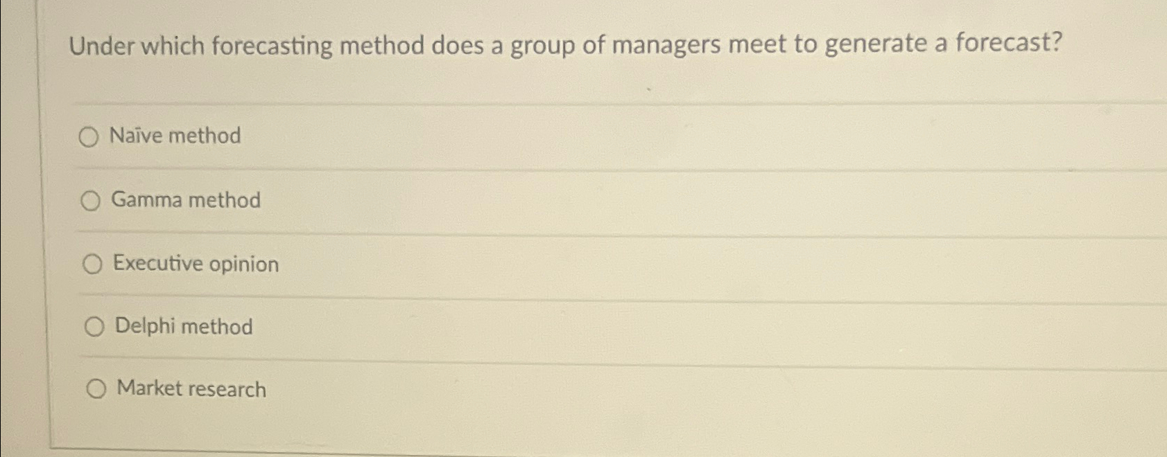  Under which forecasting method does a group of managers meet to