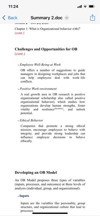 the below info Organizational behavior (OB) It is a field of study