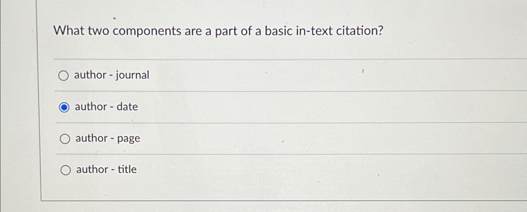  What two components are a part of a basic in-text citation?