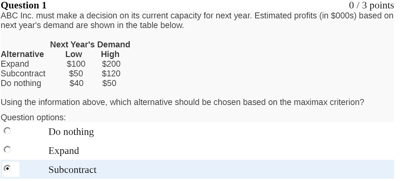  Question 1 0 / 3 points ABC Inc. must make a