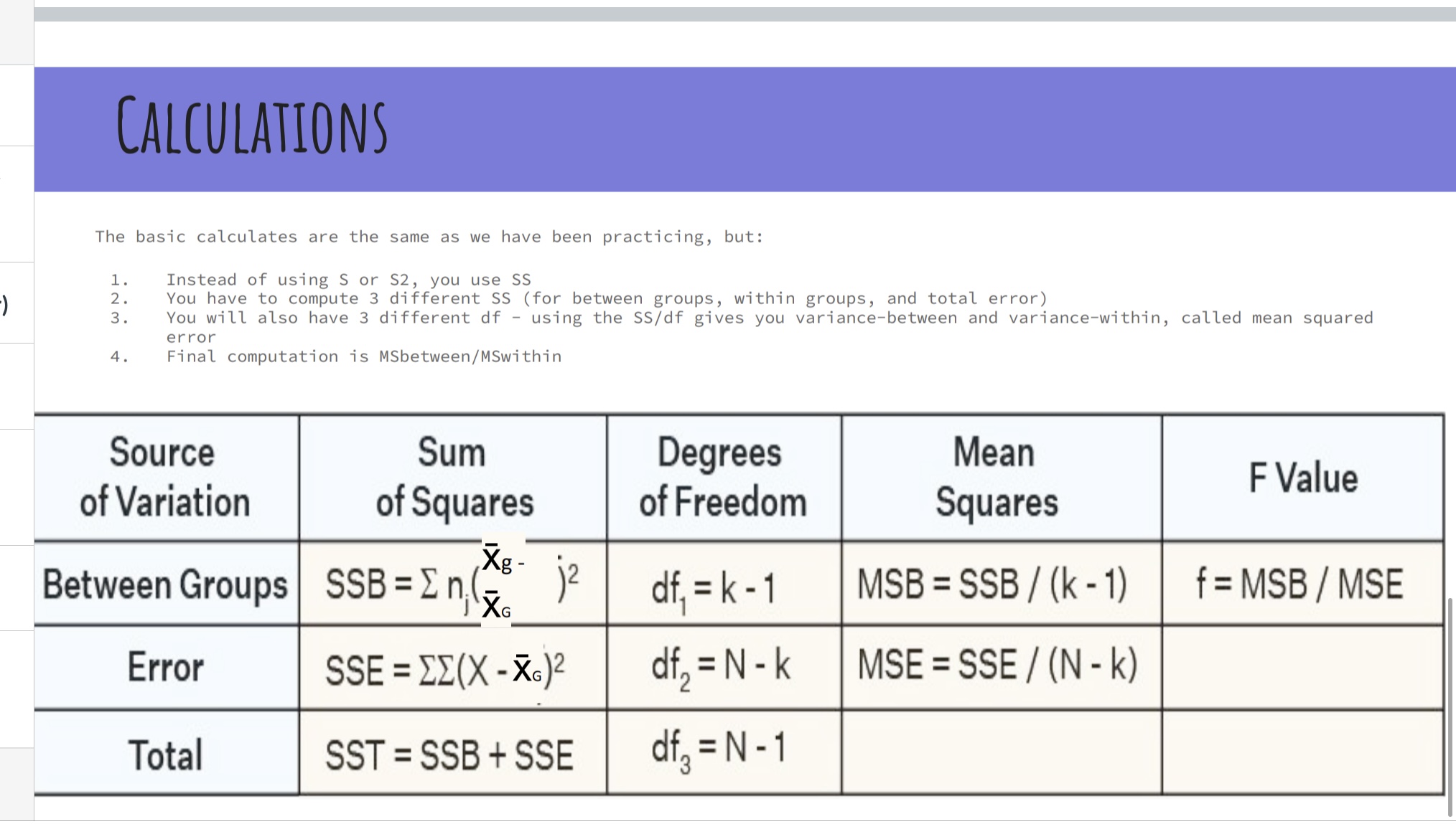  CALCULATIONS The basic calculates are the same as we have been