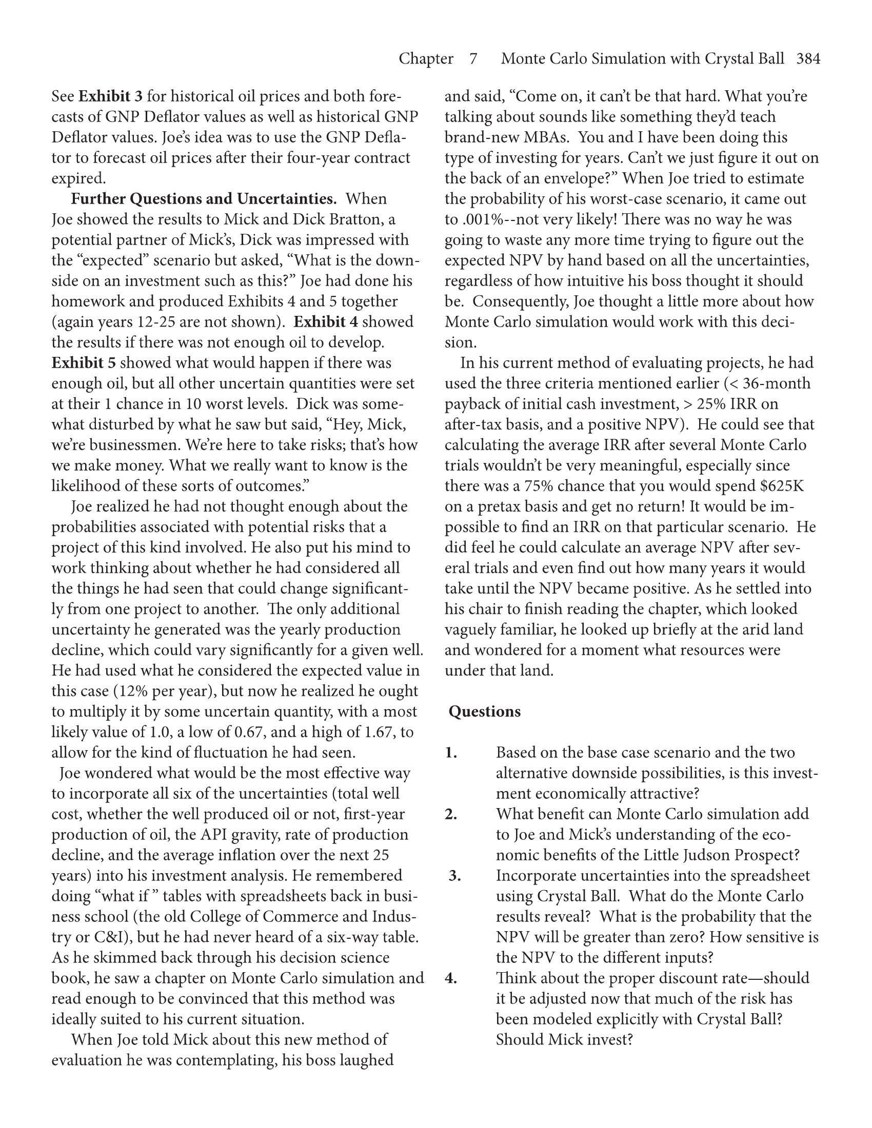 6 inputs. What are the 6 inputs and why? Chapter Monte Carlo