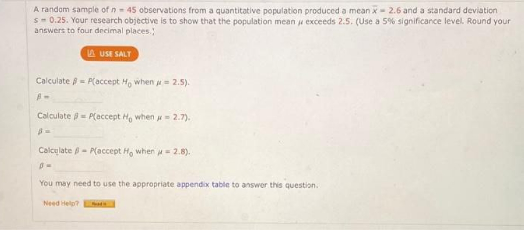  A random sample of n = 45 observations from a quantitative