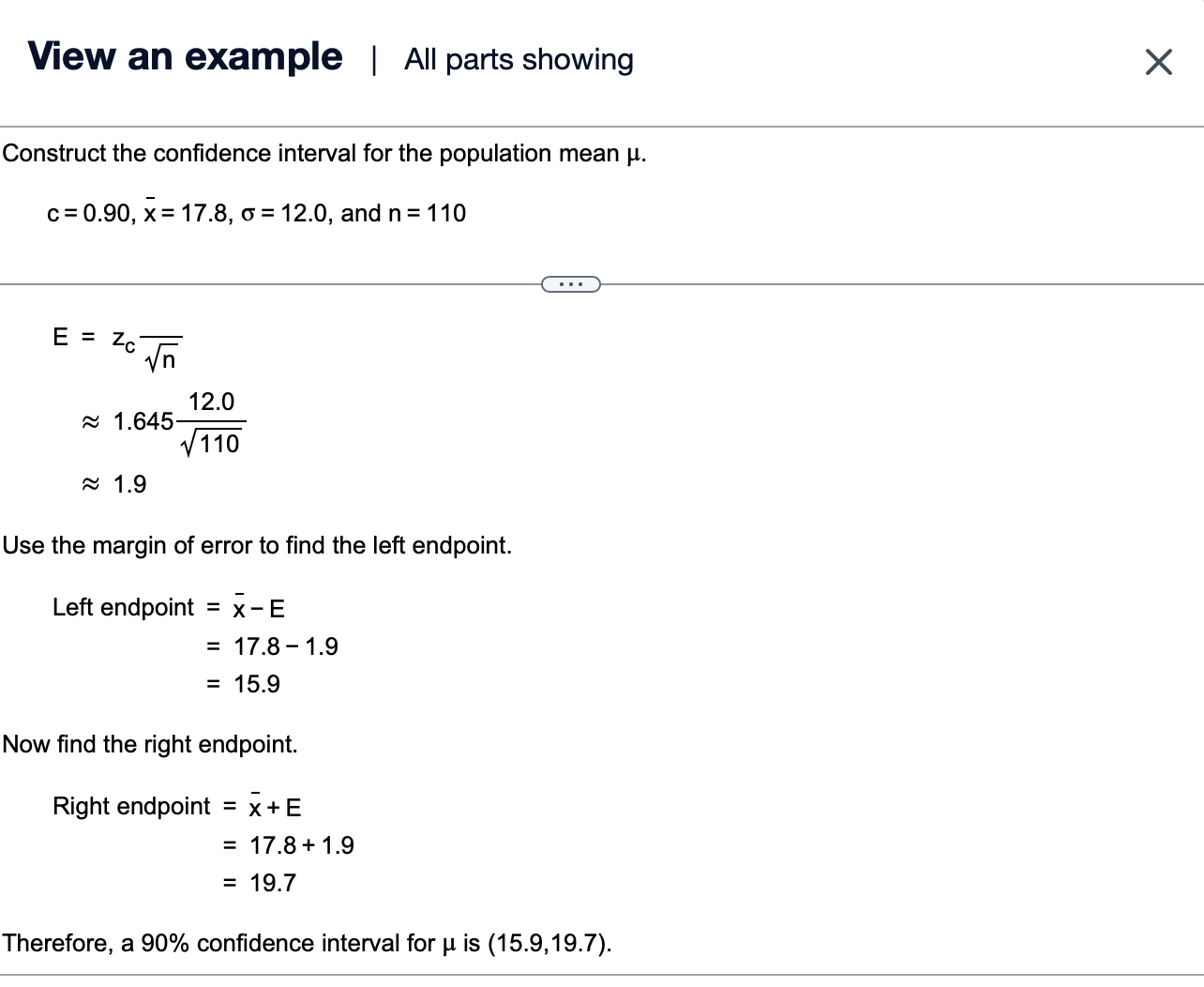 as needed.)View an example | All parts showing X Construct the confidence