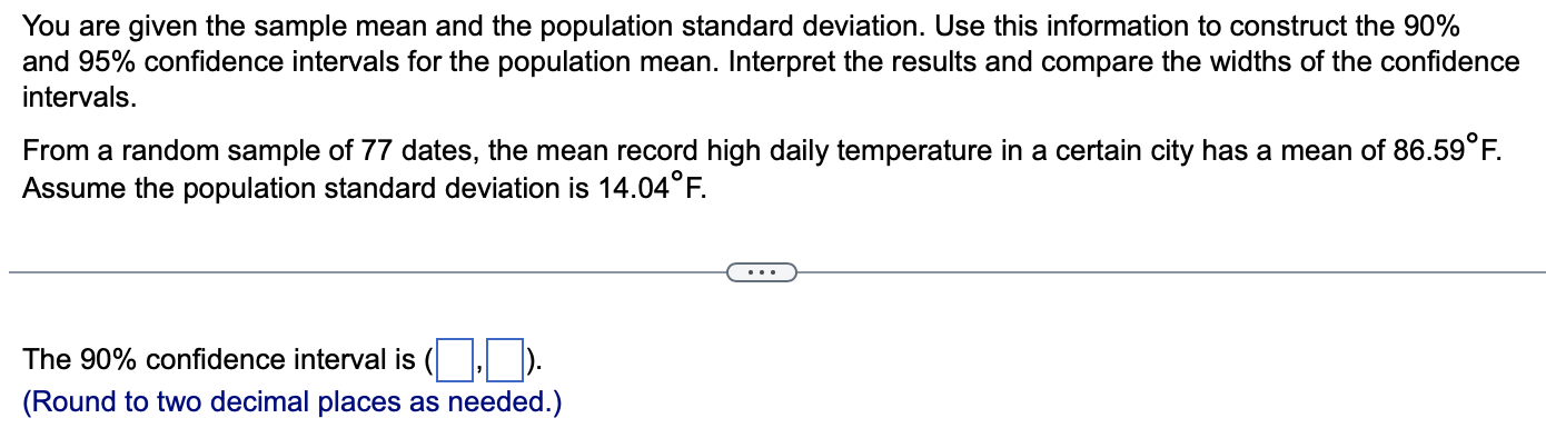 example | All parts showing Construct the confidence interval for the population