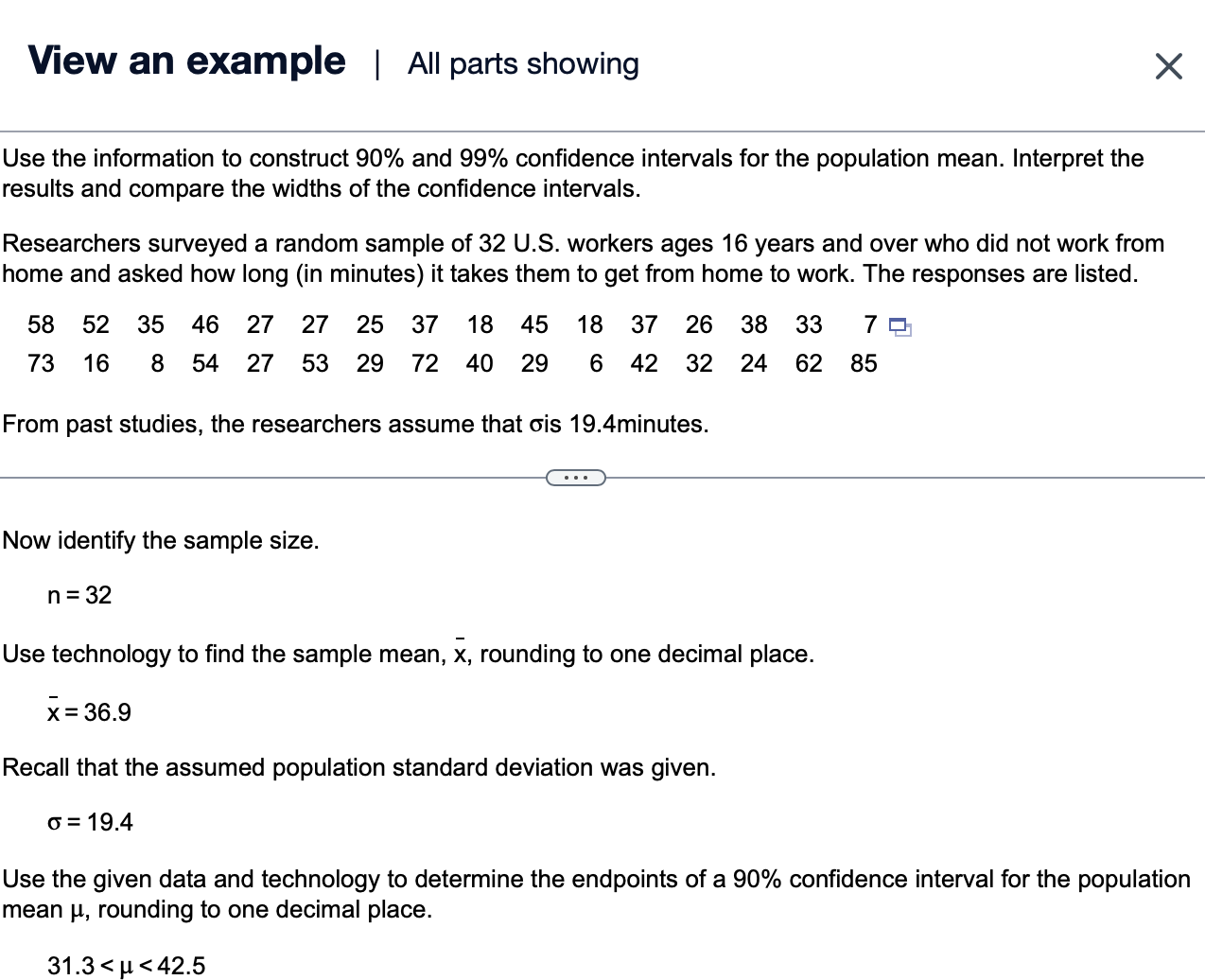 Left endpoint View an example | All parts showing Construct the confidence