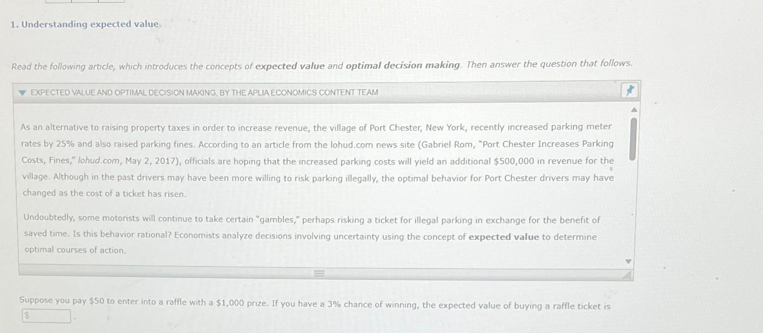  Understanding expected value Read the following article, which introduces the concepts