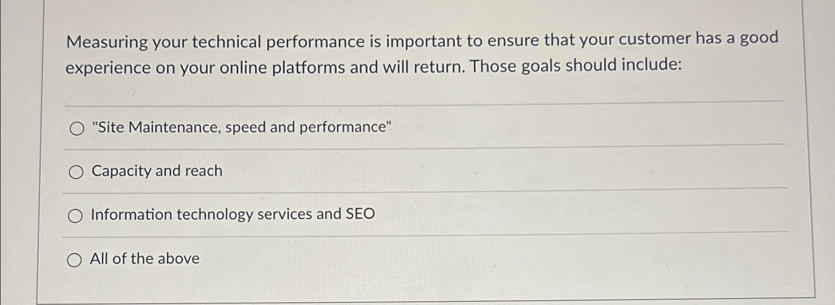  Measuring your technical performance is important to ensure that your customer
