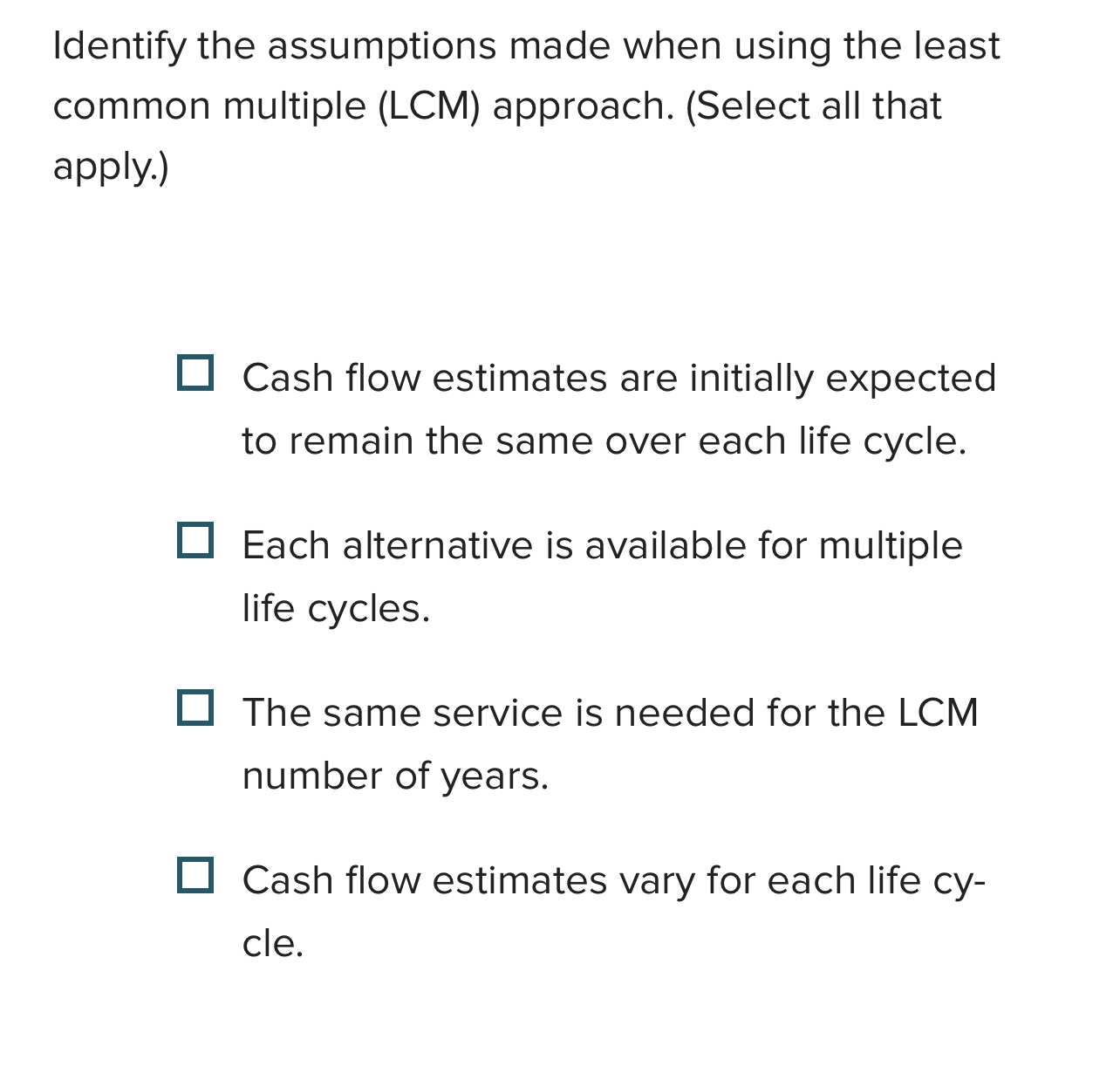  Identify the assumptions made when using the least common multiple (LCM)