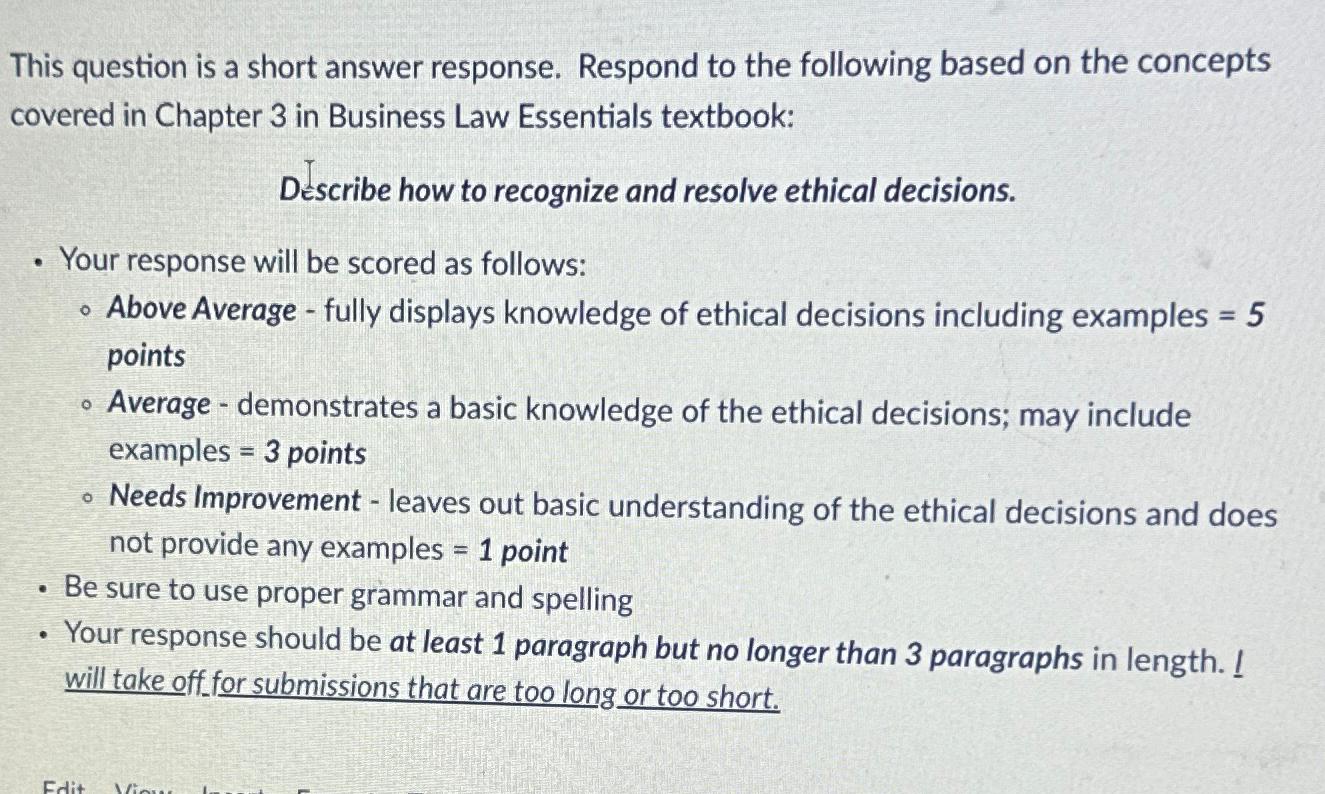  This question is a short answer response. Respond to the following