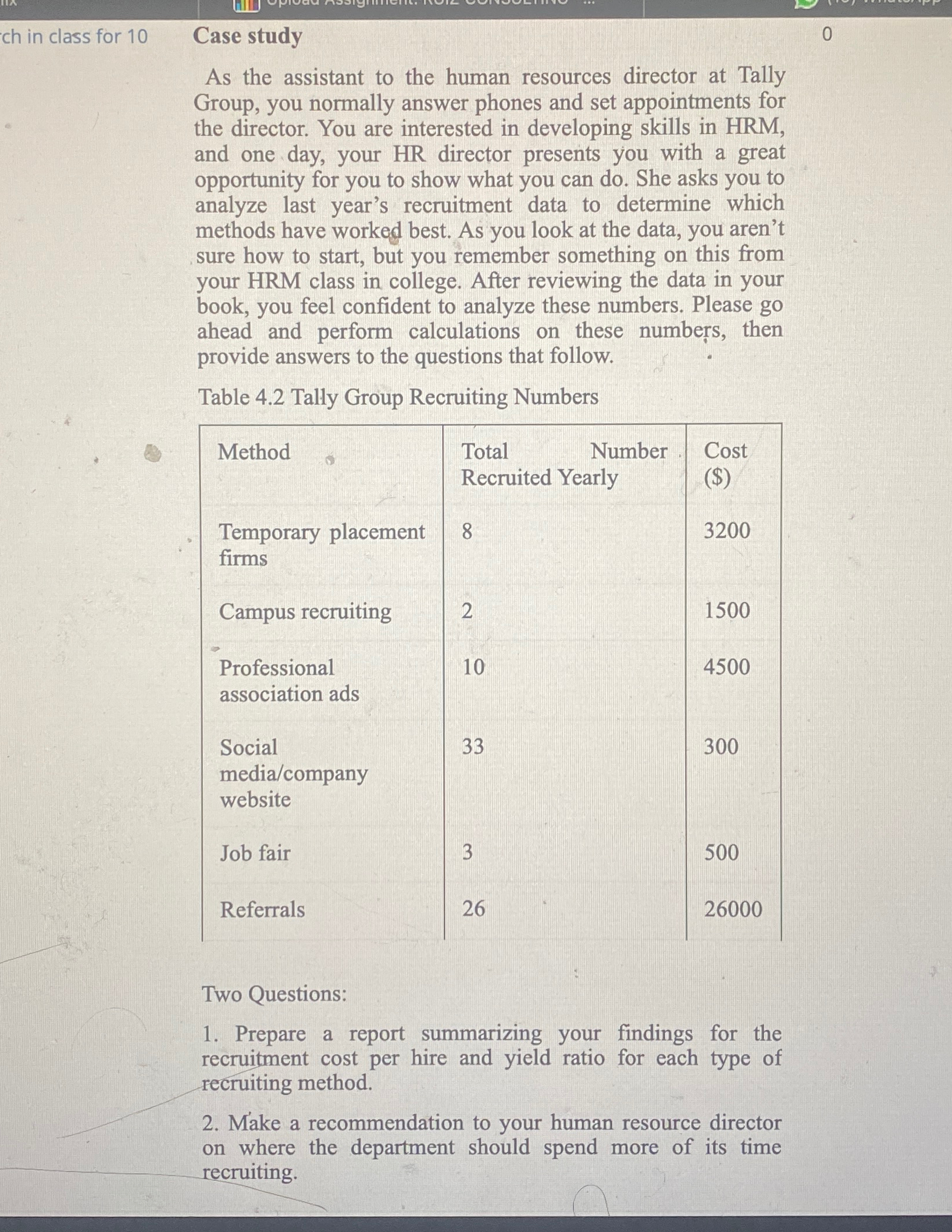  ch in class for 10 Case study 0 As the assistant