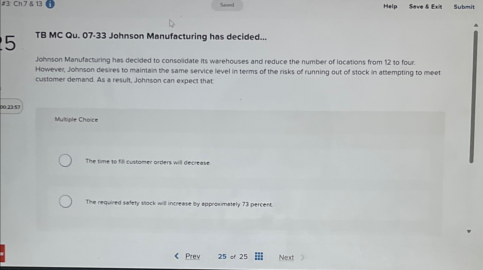  #3: Ch 7 & 13(i) Saved Help Save & Exit Submit