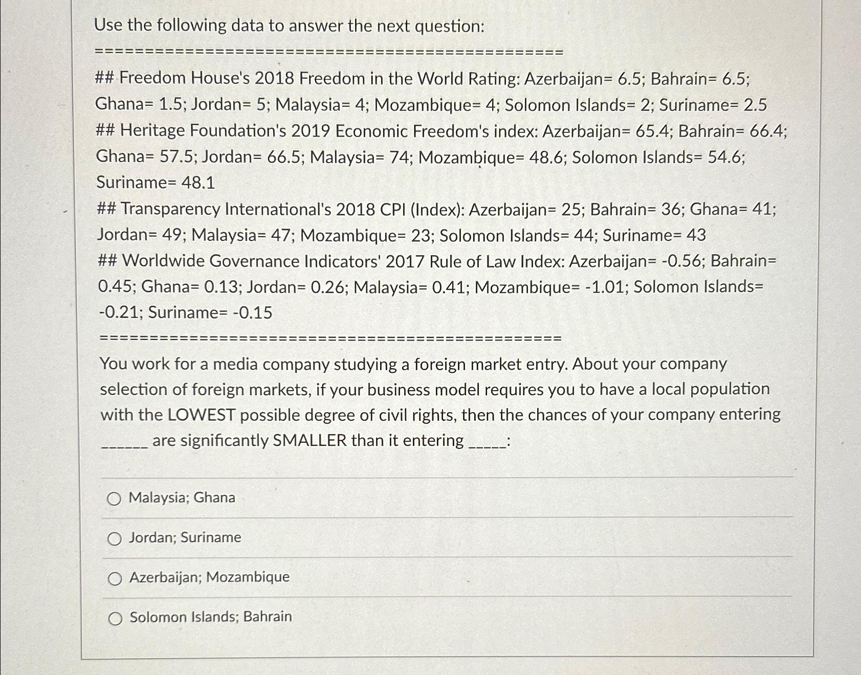  Use the following data to answer the next question: ## Freedom