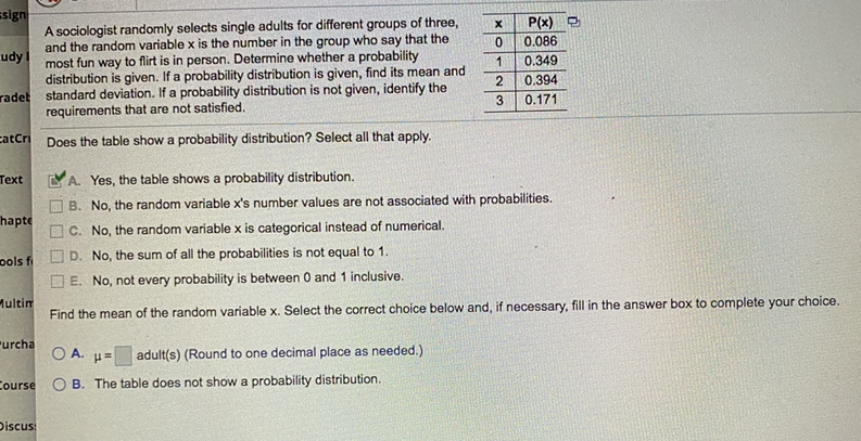 random variable x, the numbers of adults in groups of five who