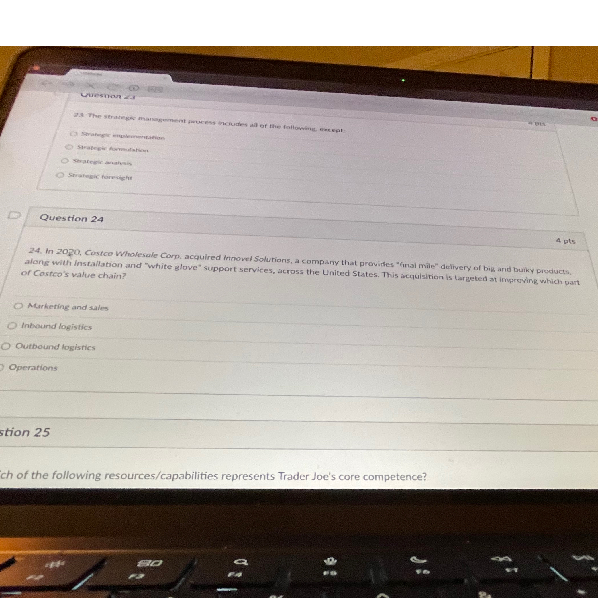  2a The stratege management process includes all of the following except: