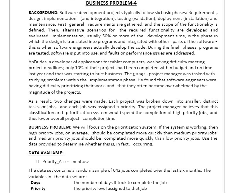  BUSINESS PROBLEM-4 BCKGROUND: Software development projects typically follow six basic phases: