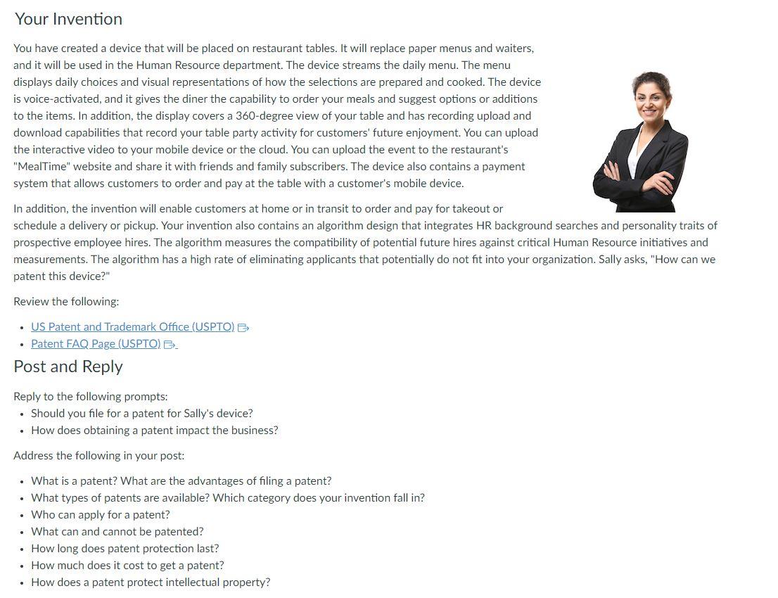 You have created a device that will be placed on restaurant