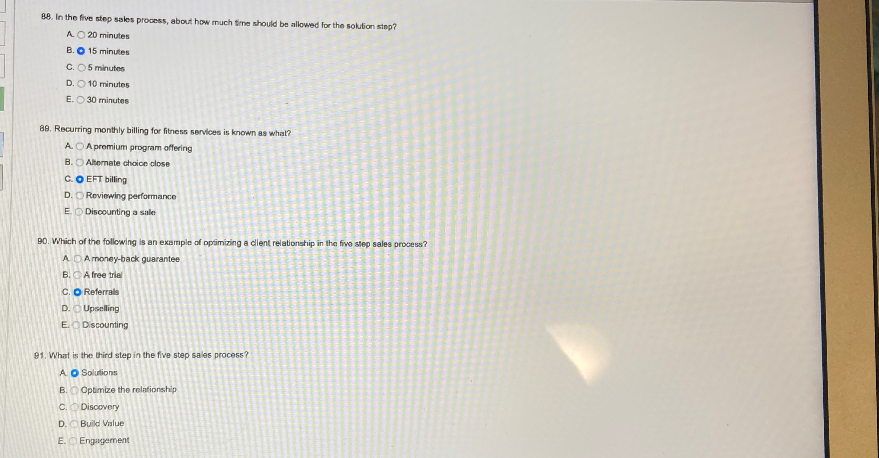  In the five step sales process, about how much time should