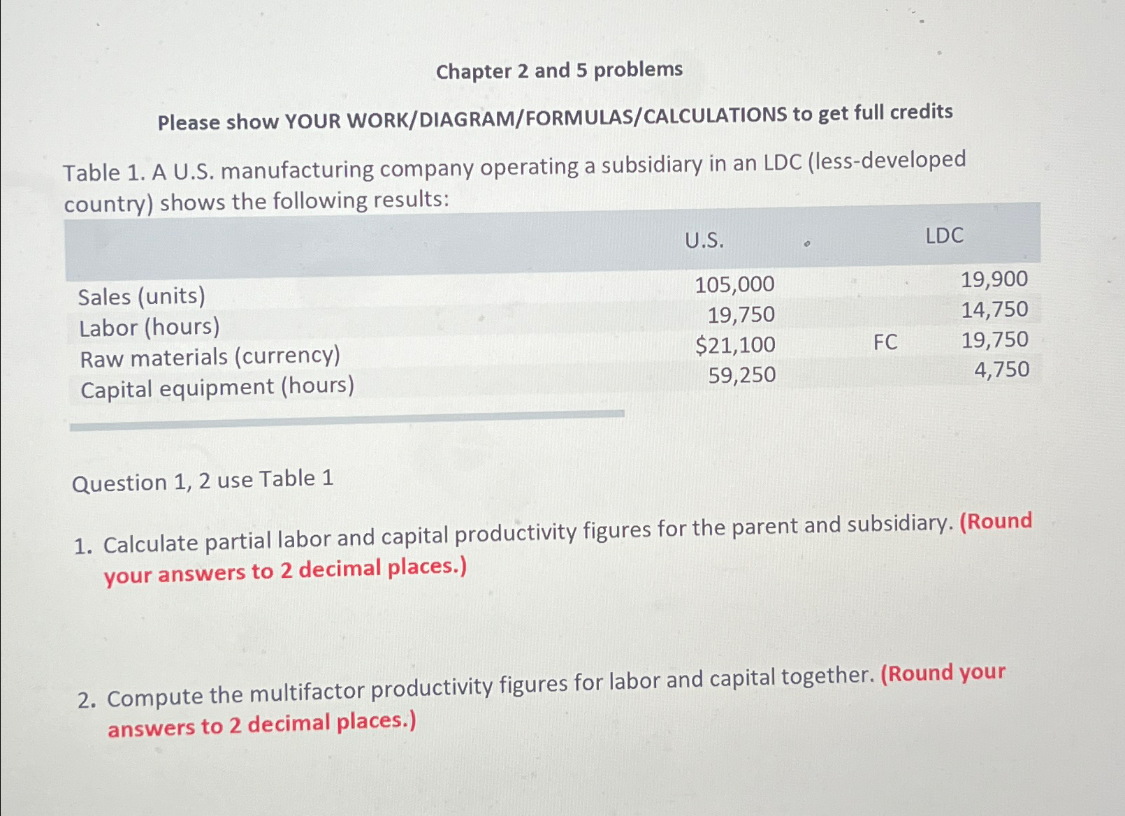  Chapter 2 and 5 problems Please show YOUR WORK/DIAGRAM/FORMULAS/CALCULATIONS to get