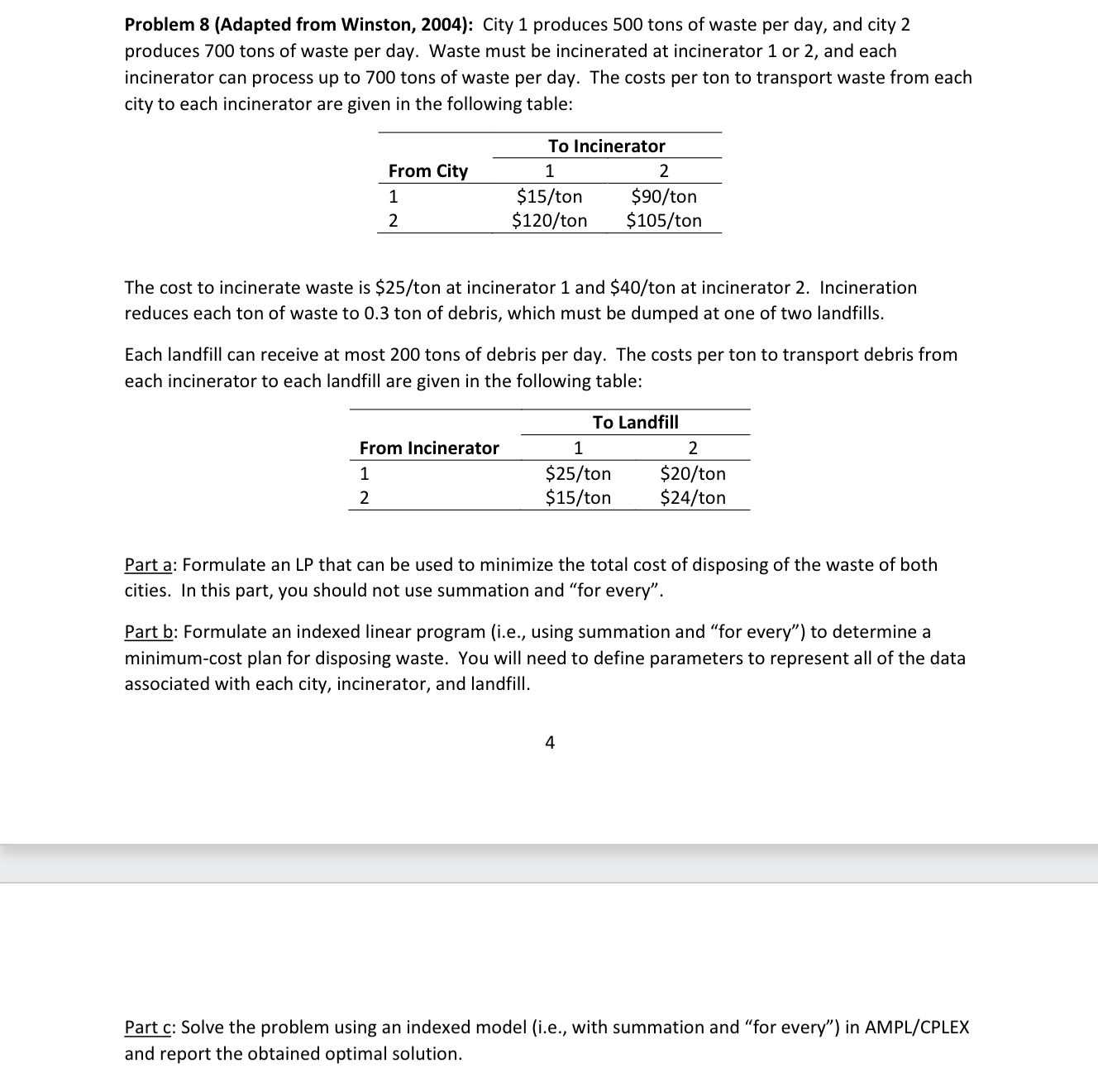  Problem 8(Adapted from Winston, 2004): City 1 produces 500 tons of