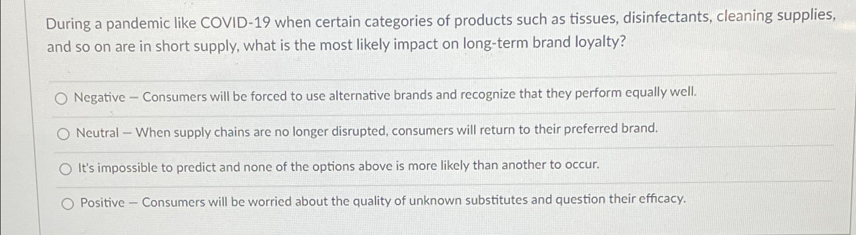  During a pandemic like COVID-19 when certain categories of products such
