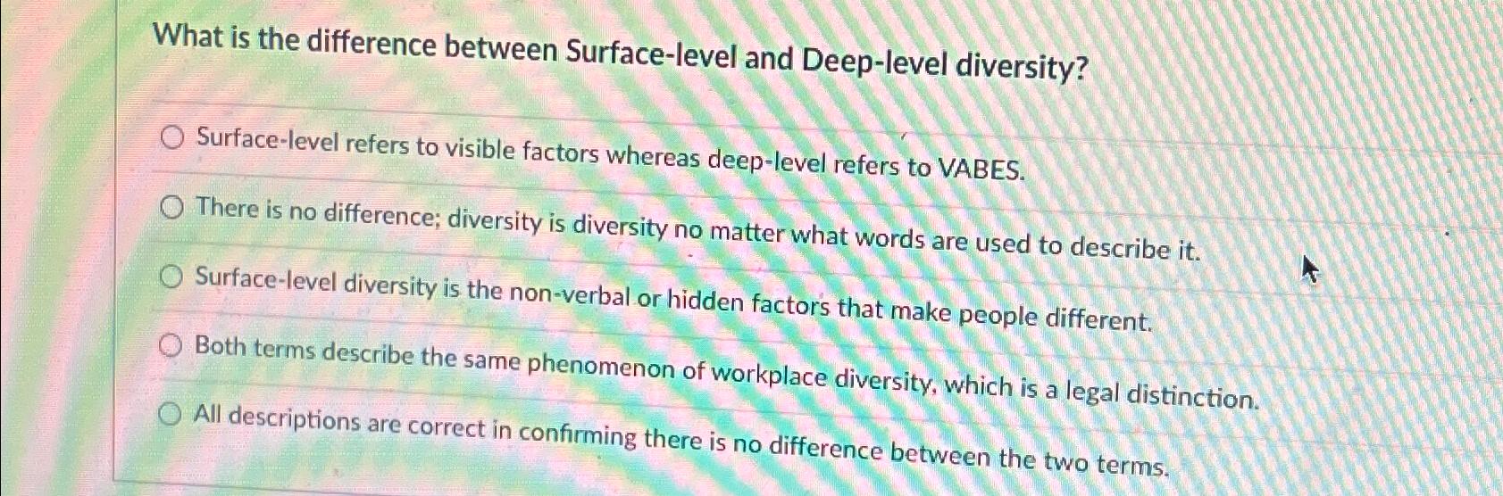  What is the difference between Surface-level and Deep-level diversity? Surface-level refers