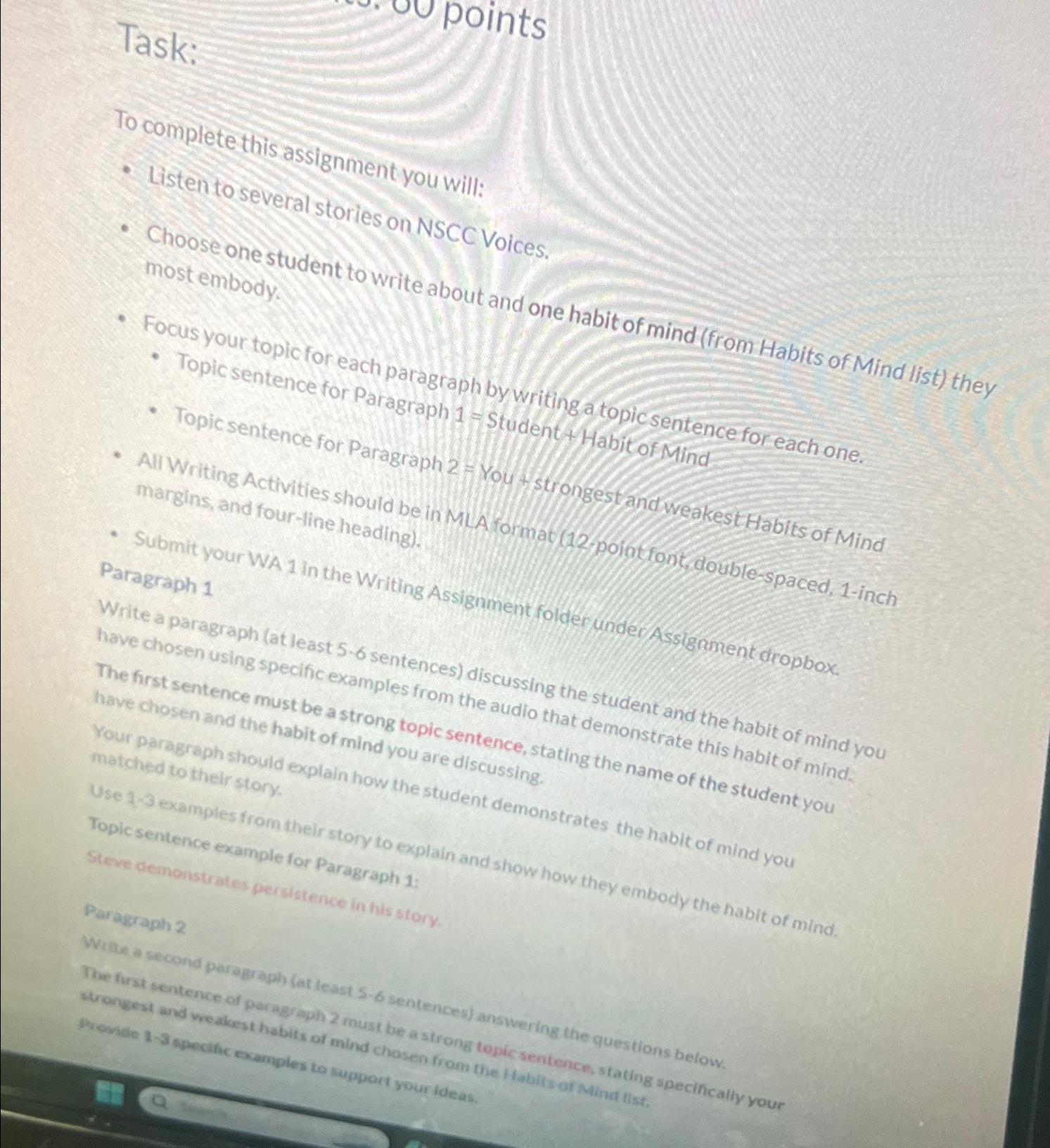  Task: To complete this assignment you will: Listen to several stories