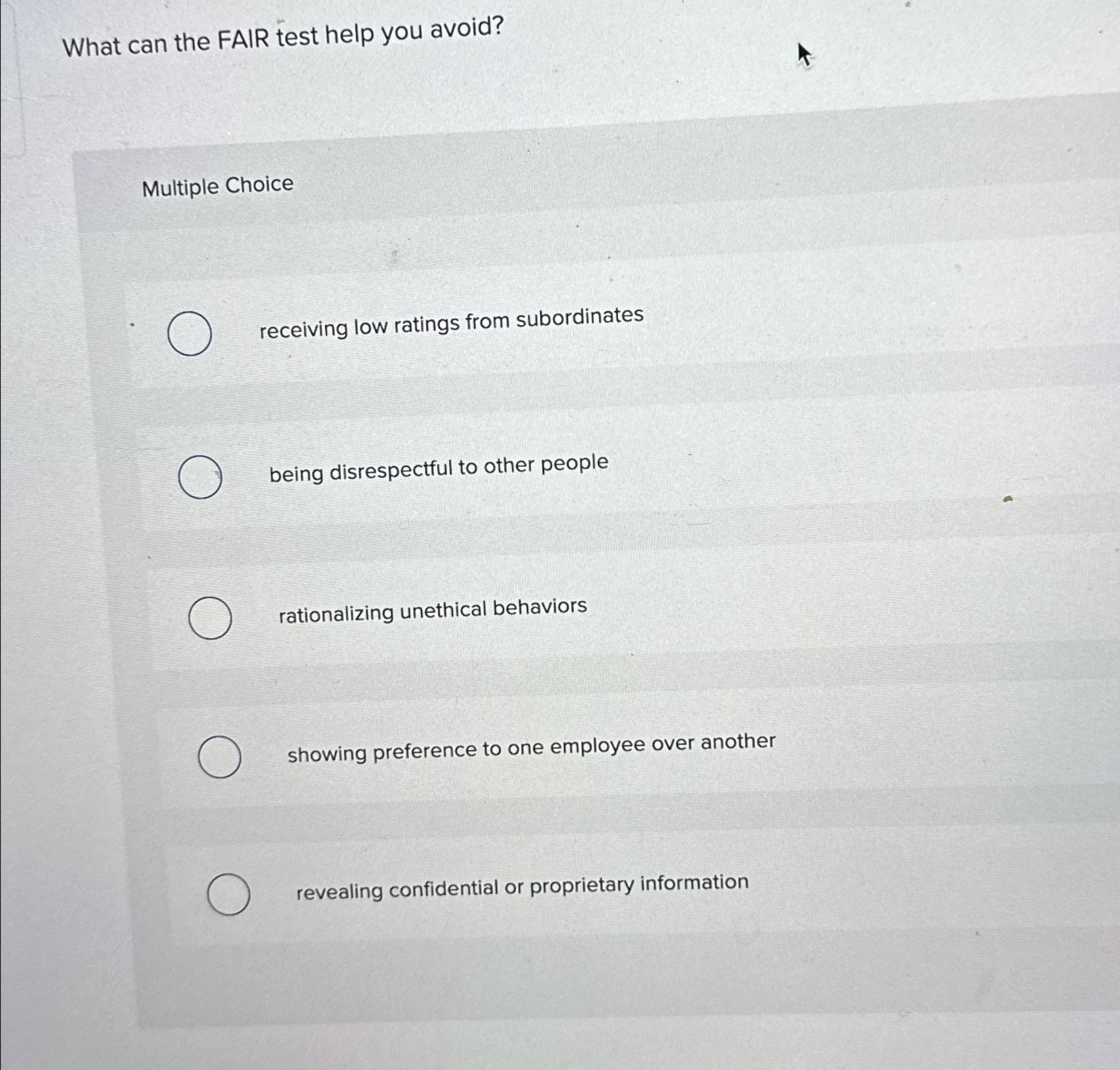  What can the FAIR test help you avoid? Multiple Choice receiving