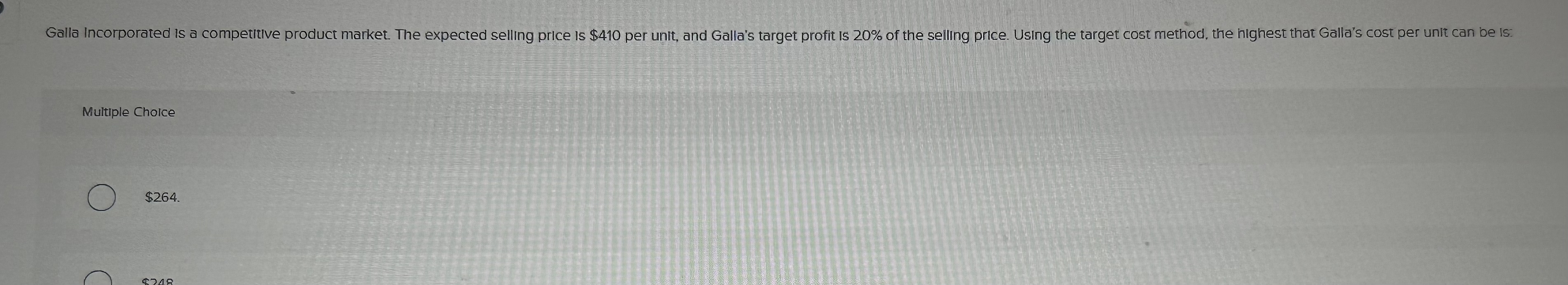  Multiple Choice $264. 