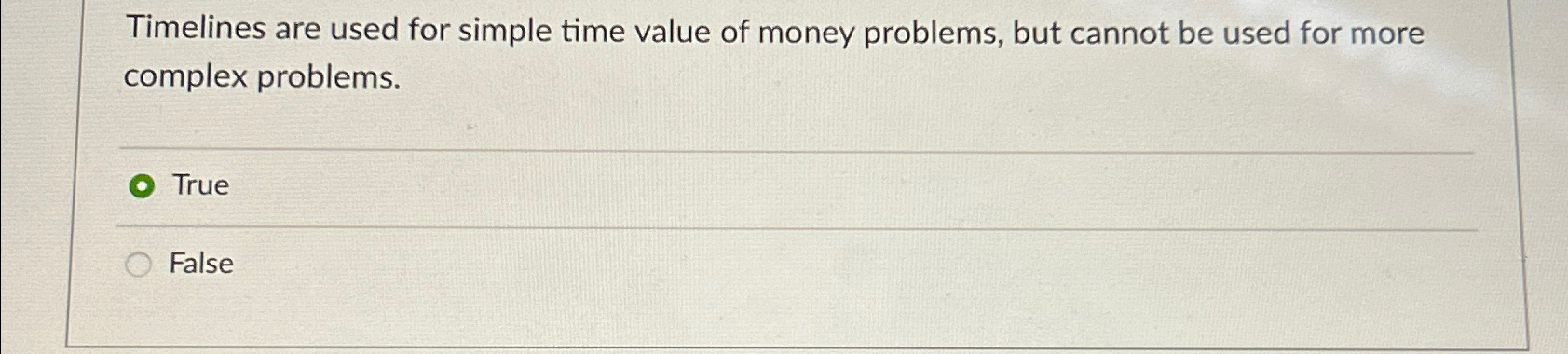  Timelines are used for simple time value of money problems, but