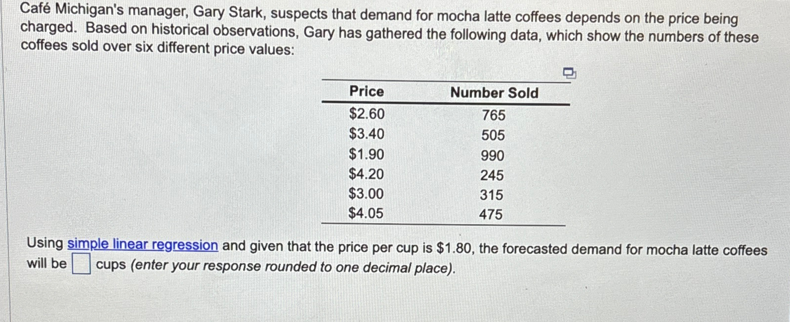  Caf Michigan's manager, Gary Stark, suspects that demand for mocha latte