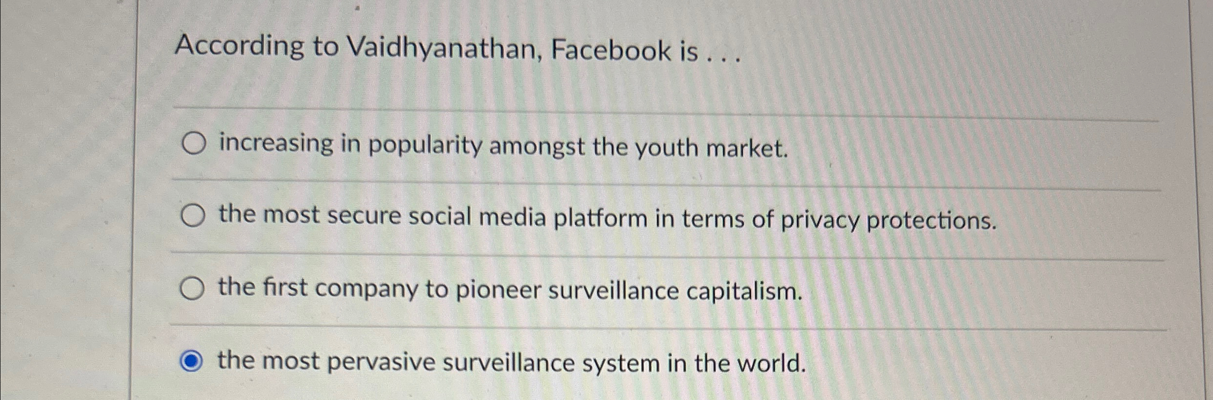  According to Vaidhyanathan, Facebook is ... increasing in popularity amongst the