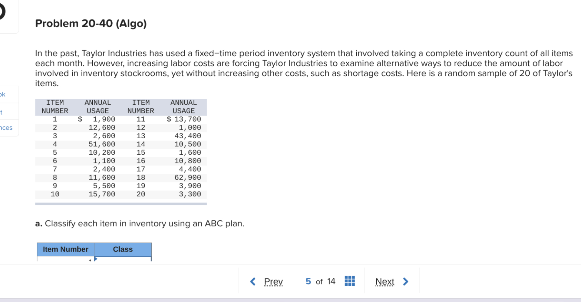  Problem 20-40(Algo) In the past, Taylor Industries has used a fixed-time