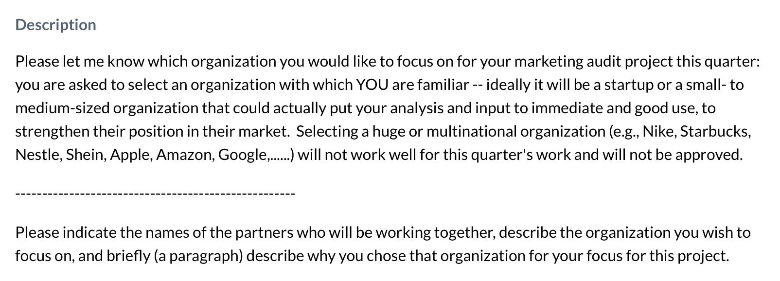  Description Please let me know which organization you would like to