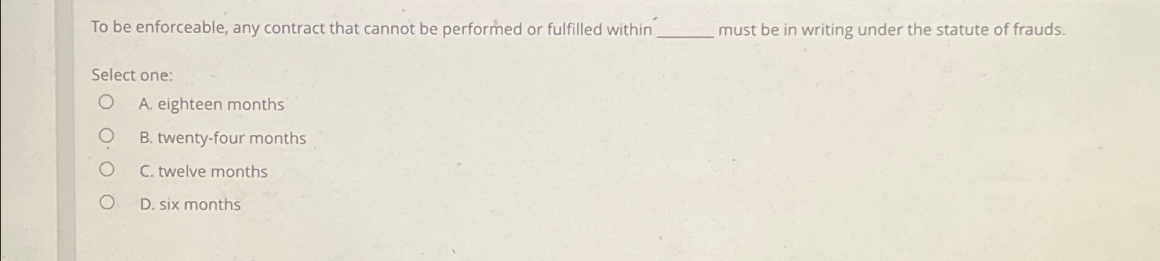  To be enforceable, any contract that cannot be performed or fulfilled