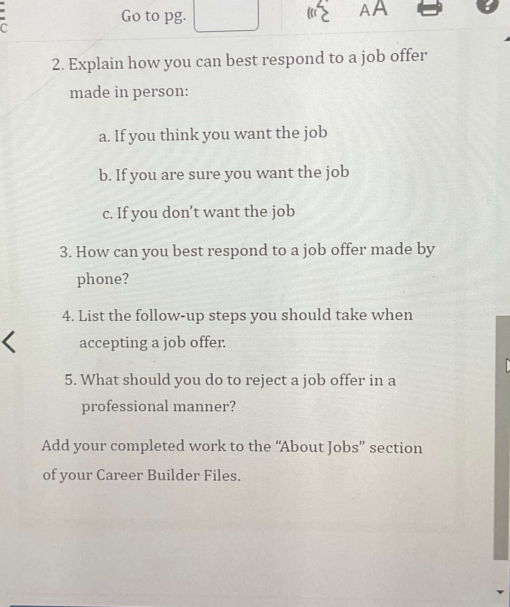  Go to pg. 2. Explain how you can best respond to