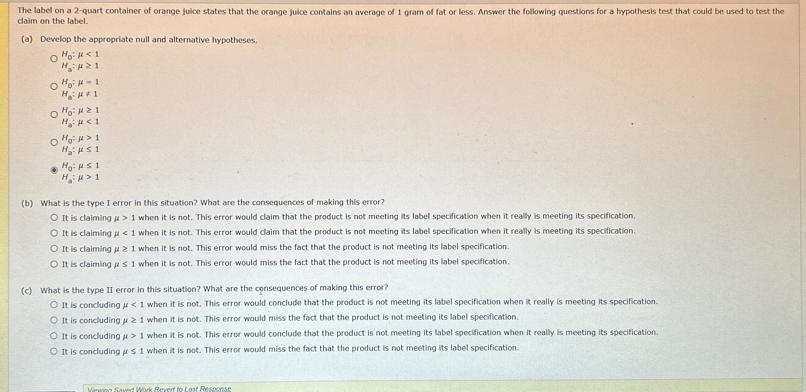  claim on the label. (a) Develop the appropriate null and alternative