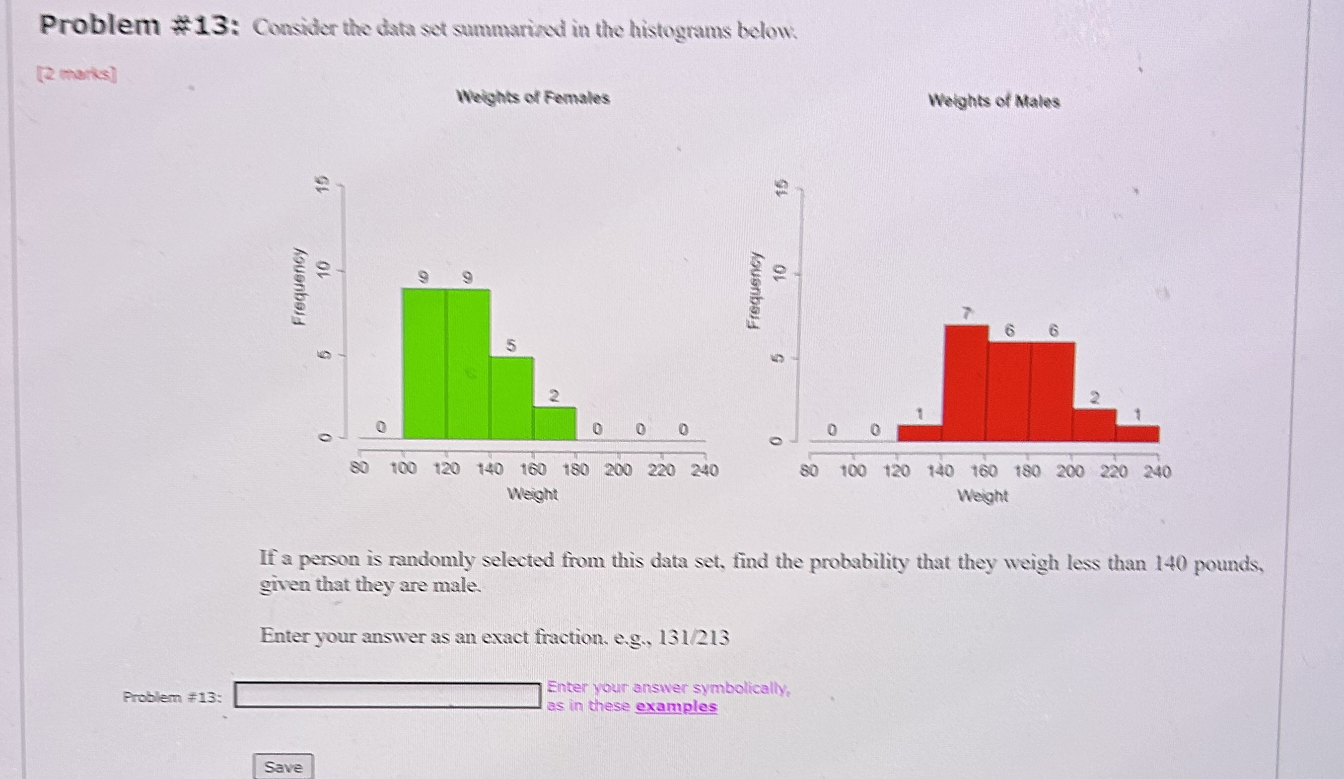  Problem #13: Consider the data set summarized in the histograms below.