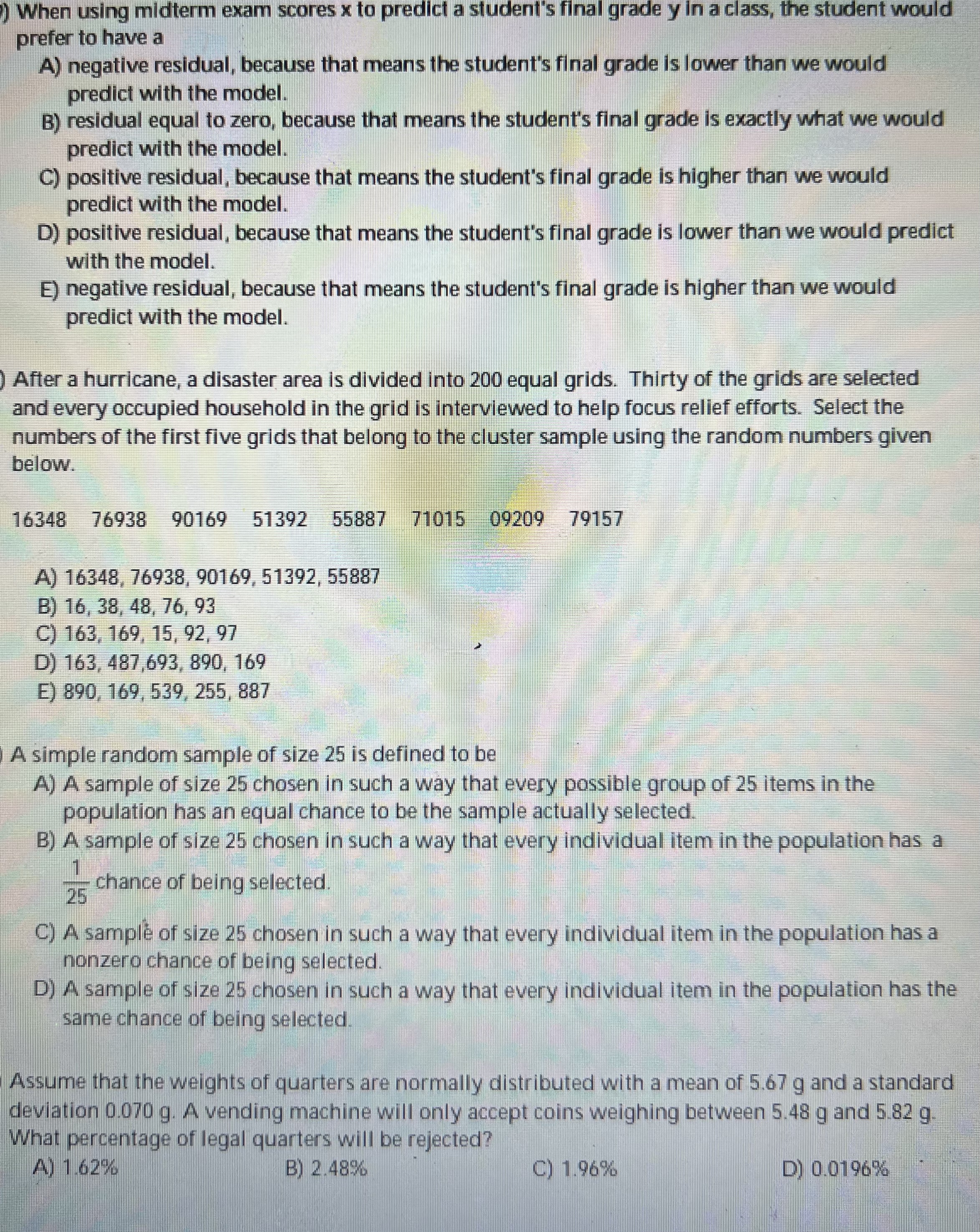 ) When using midterm exam scores x to predict a student's