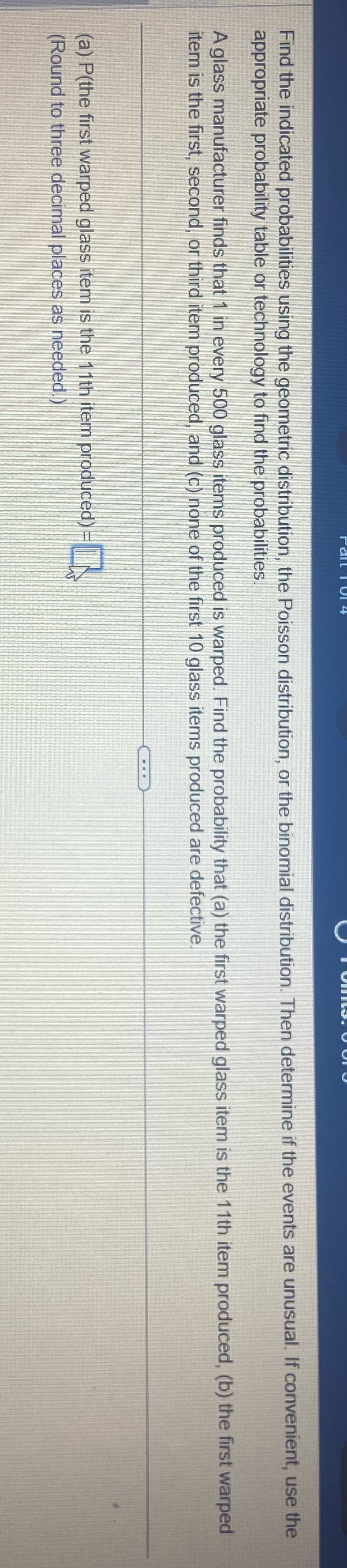 Please answer A) B) C) Find the indicated probabilities using the geometric
