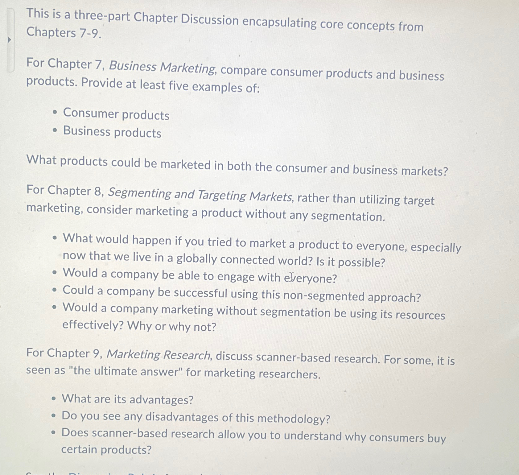  This is a three-part Chapter Discussion encapsulating core concepts from Chapters