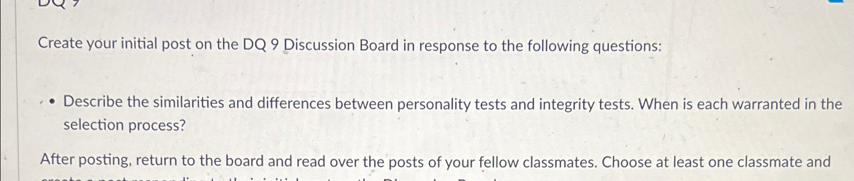  Create your initial post on the DQ 9 Discussion Board in