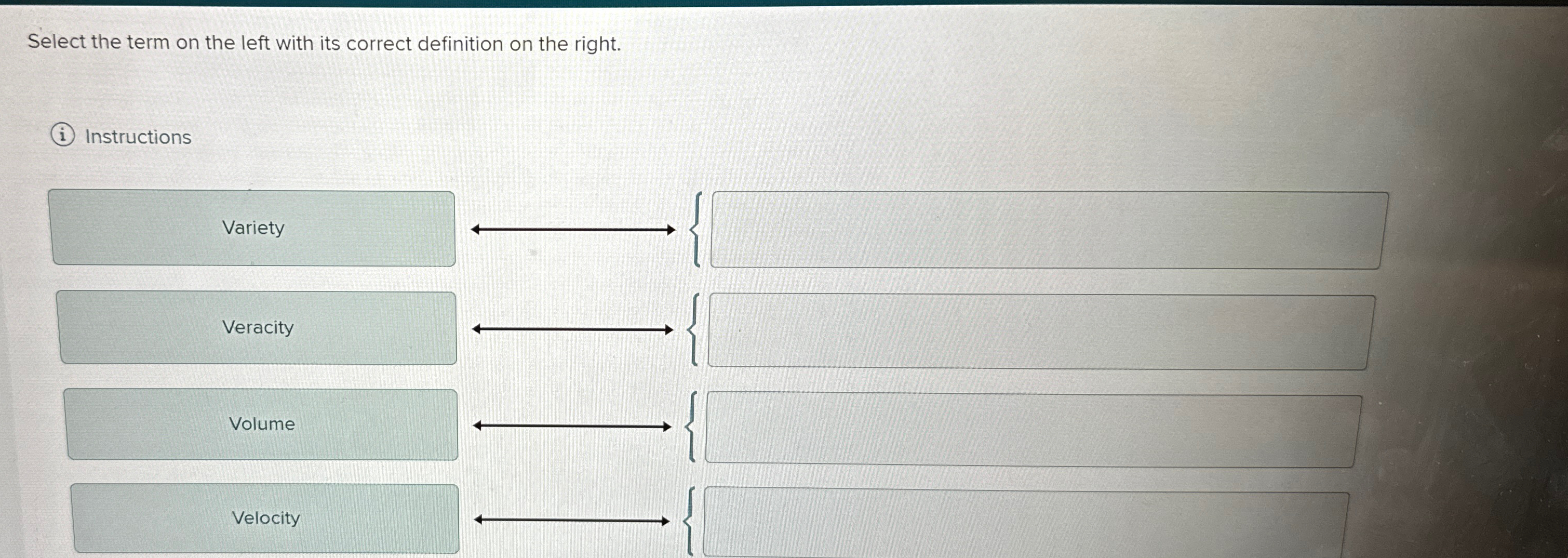  Select the term on the left with its correct definition on