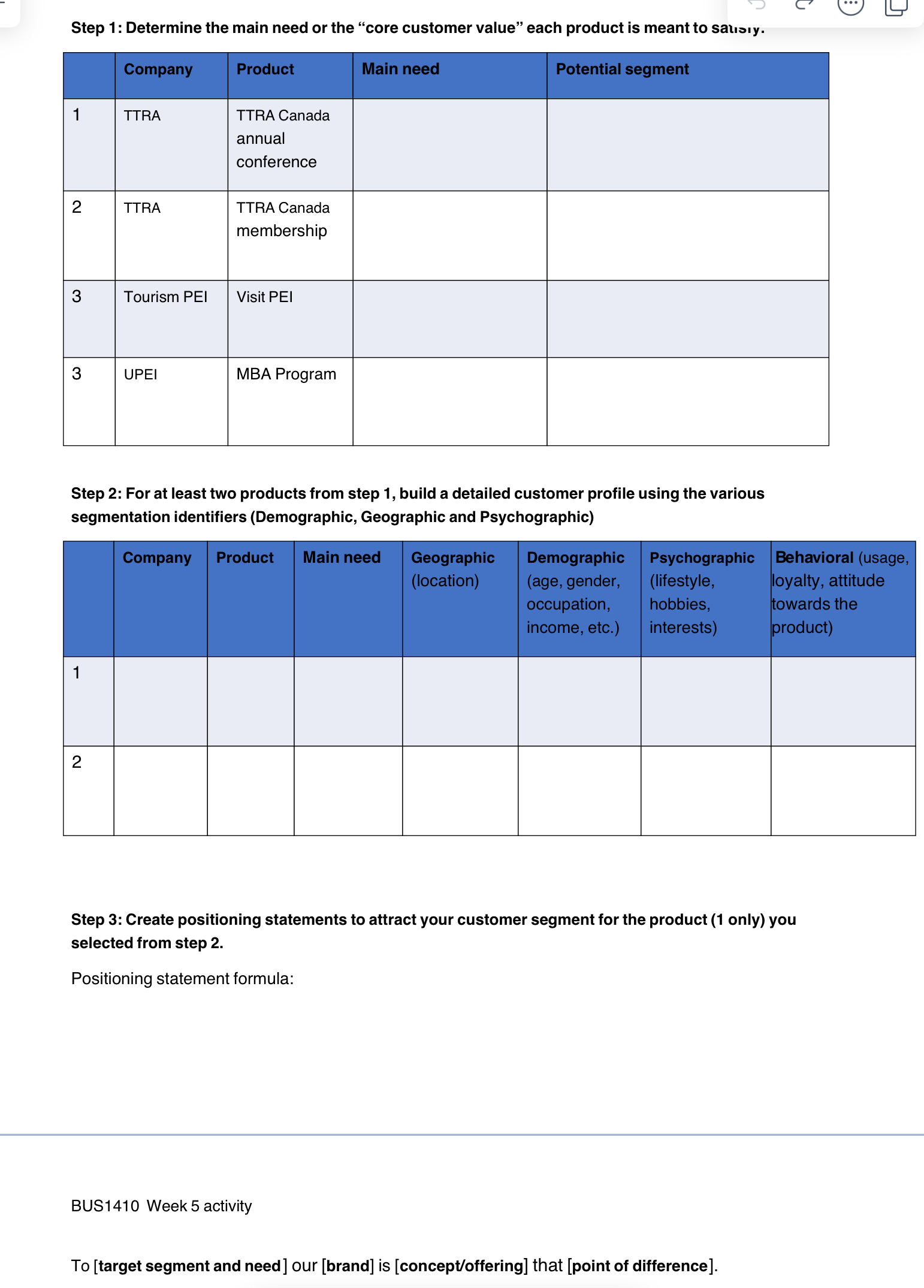  Step 1: Determine the main need or the "core customer value"