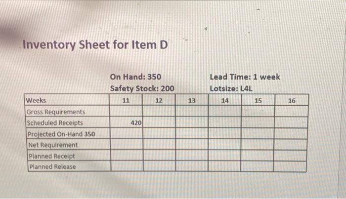 for A for the next 6 weeks is shown below. Use the