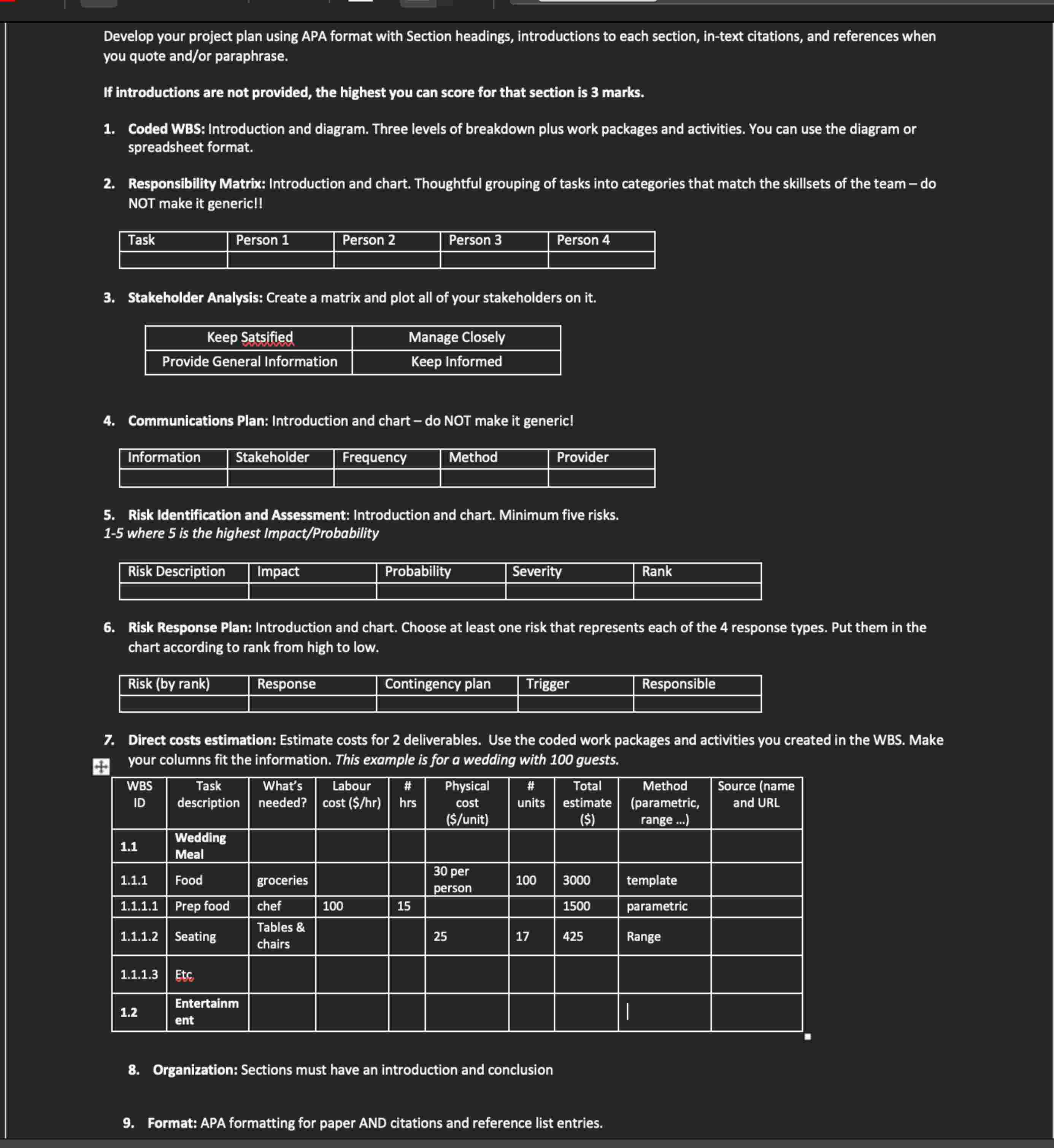  Develop your project plan using APA format with Section headings, introductions
