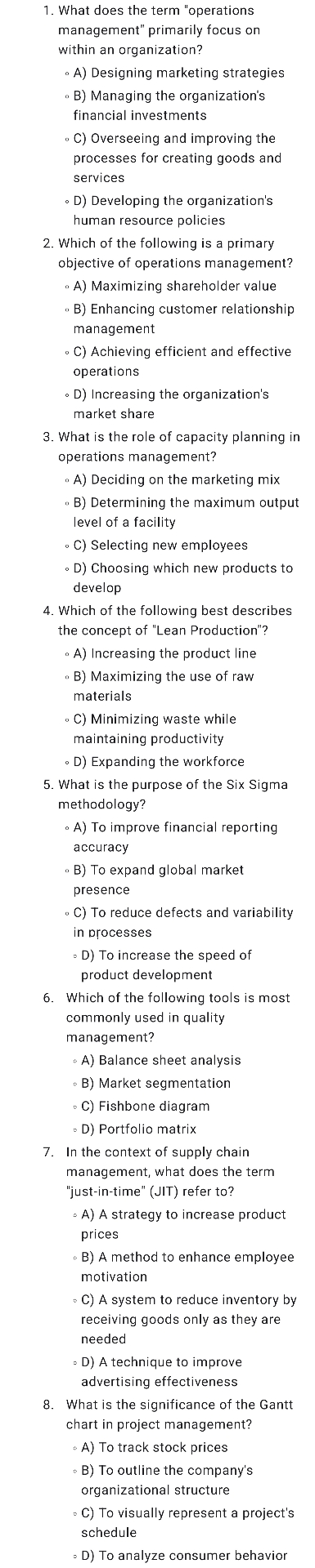  What does the term "operations management" primarily focus on within an