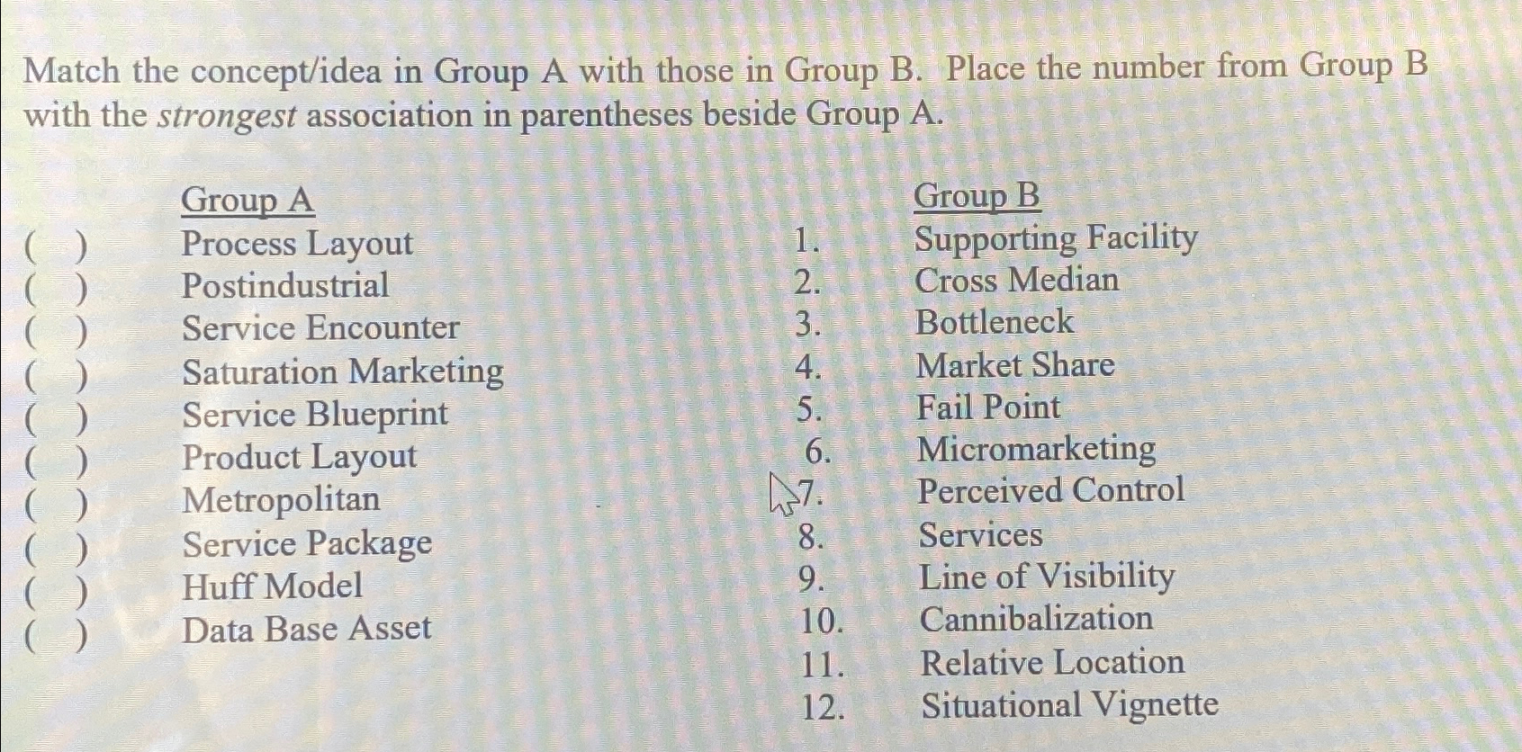  Match the concept/idea in Group A with those in Group B.
