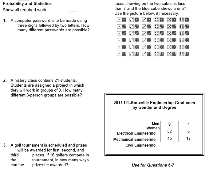  Probability and Statistics faces showing on the two cubes is less