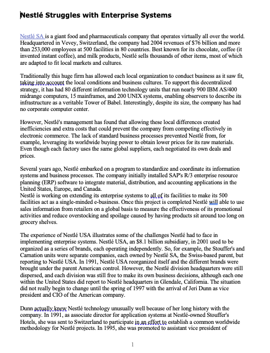 answer the questions based on given case study. Evaluate Nestl SA and